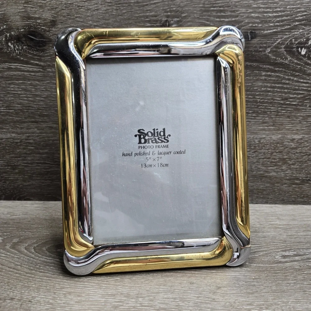 Vintage Solid Brass Two Tone Silver Gold Photo Picture Frame 5x7 Art Deco Korea